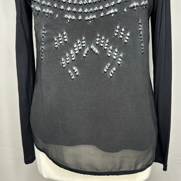 Tribal Jeans long sleeve top Sheer front overlay with black jewels Size Medium - Picture 3 of 9